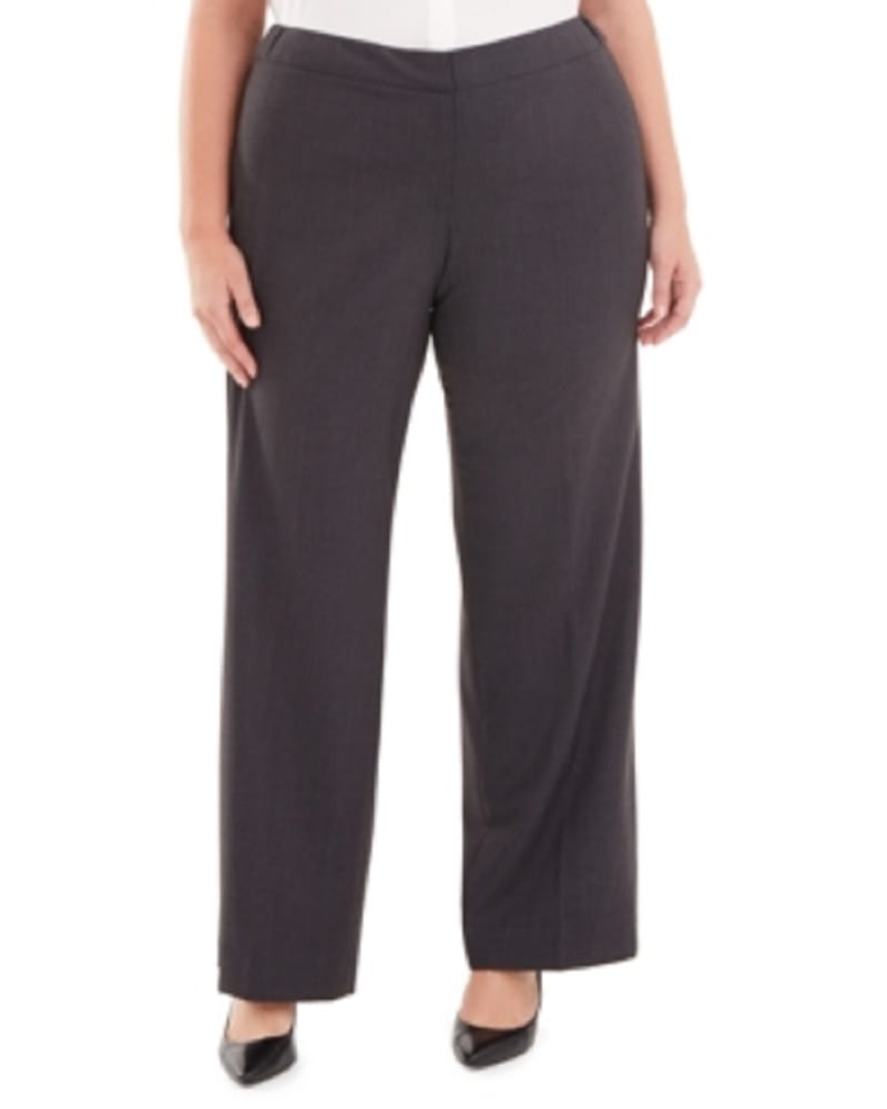 Front of a model wearing a size 24W Calvin Klein Women's Highline Straight Leg Pants Charcoal 24W in Gray by Calvin Klein. | dia_product_style_image_id:305100